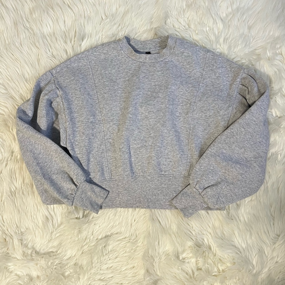 Bubble Sleeve Light Gray Crewneck Sweater